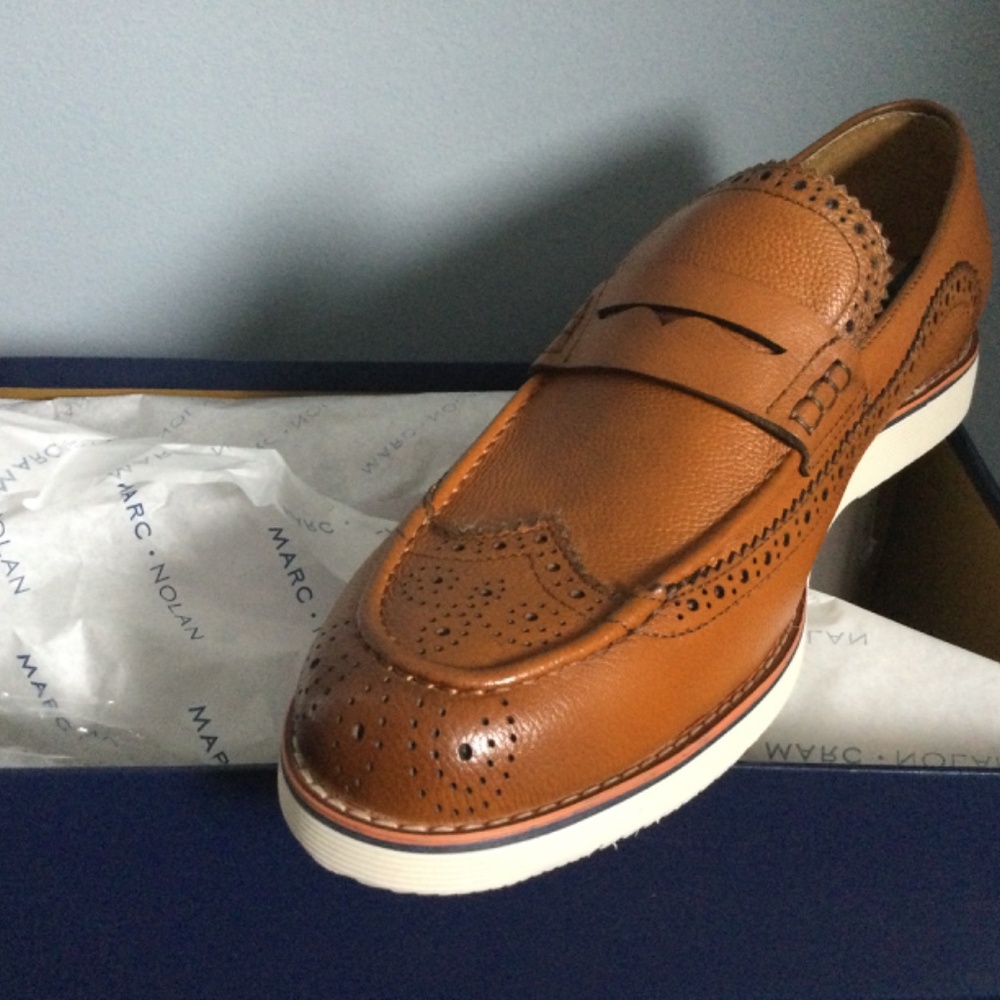 MARC NOLAN Leather BROGUE WiNGTIP loafers …NEW iN BOX - Picture 4 of 7